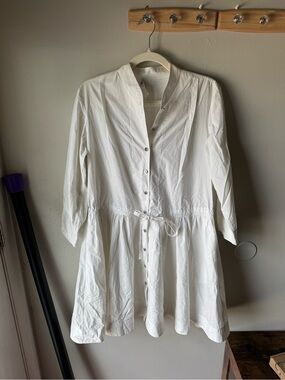 Tory Burch White Cotton Button Front Drawstring Tunic Shirt Dress Size 4